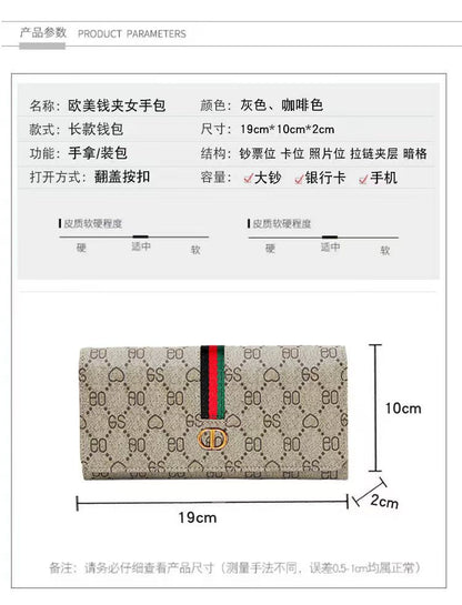Gray PVC Long Wallet for Women Multi-Functional Card Holder