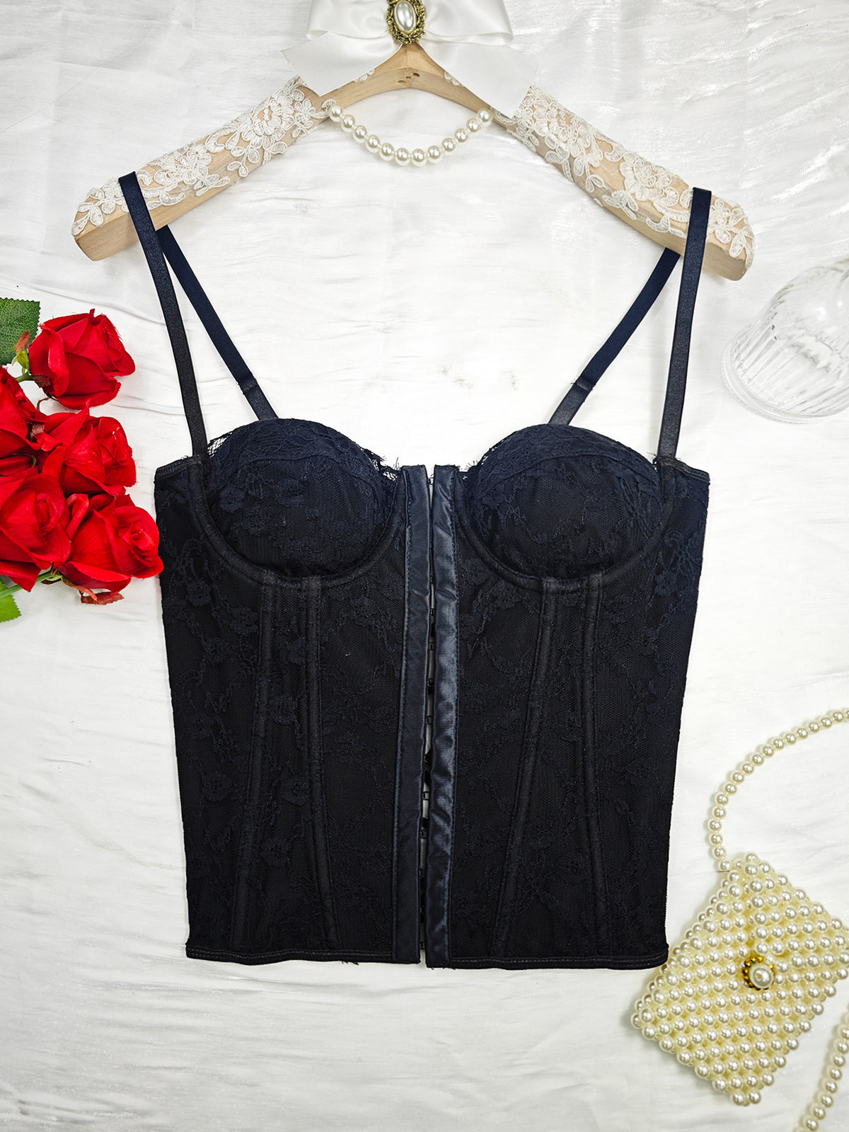 Women's Backless Lace Sling Dress in Milk Silk Black