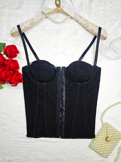 Women's Backless Lace Sling Dress in Milk Silk Black