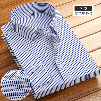 Striped Long-Sleeved Shirt for Men, Cotton Blend, Breathable