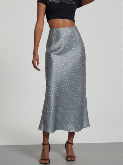 Elegant Satin Midi Skirt in Solid Colors