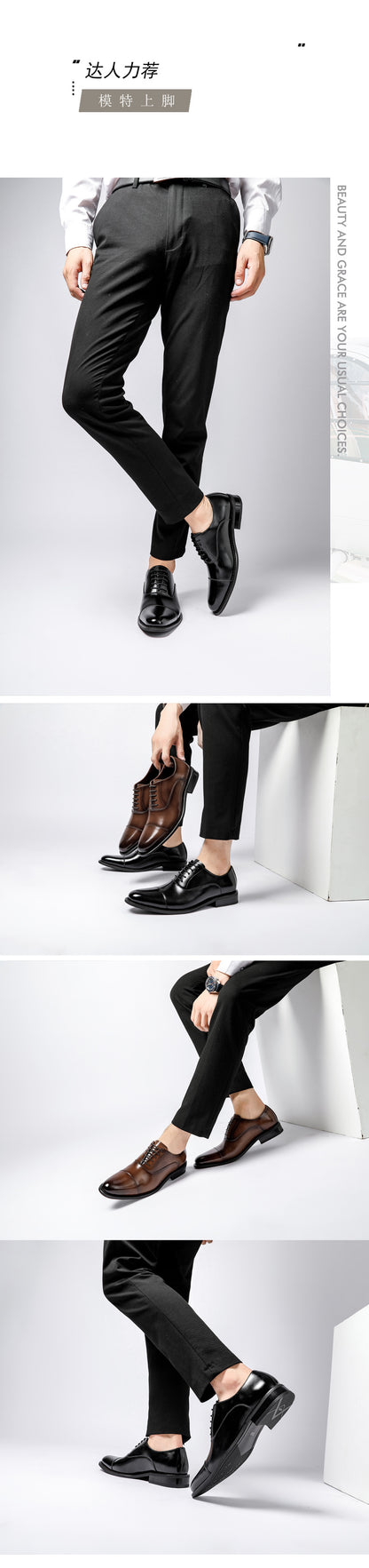 Men's Oxford Leather Dress Shoes with Height Increase