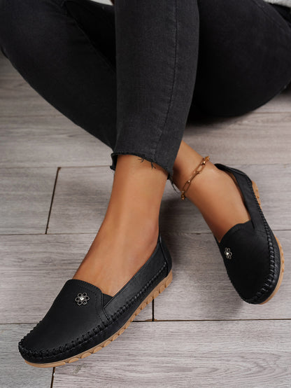 Large Size Women's Loafers in PU - Camel Color