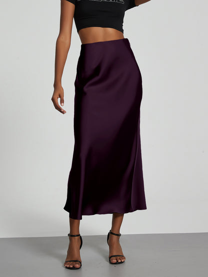 Elegant Satin Midi Skirt in Solid Colors