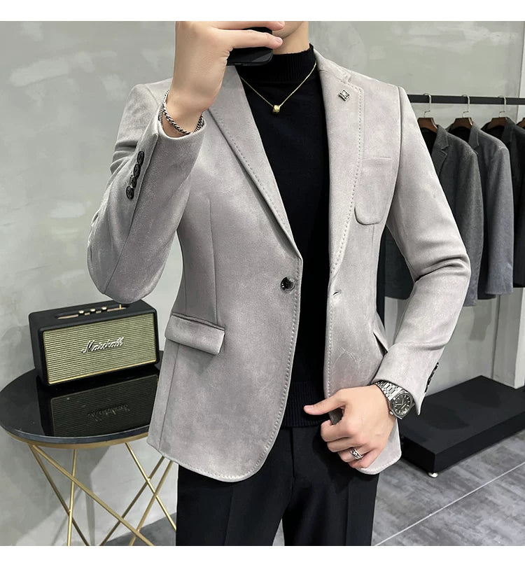 Men's Deerskin Fleece Blazer Single Button Suit Coat