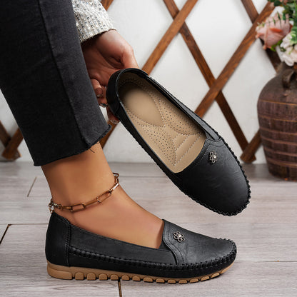 Large Size Women's Loafers in PU - Camel Color