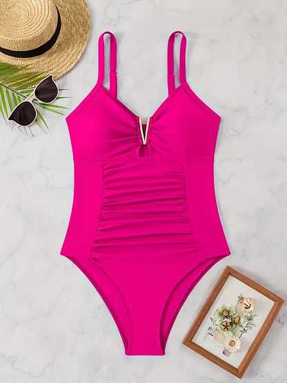One-Piece V-Neck Swimsuit for Women in Black