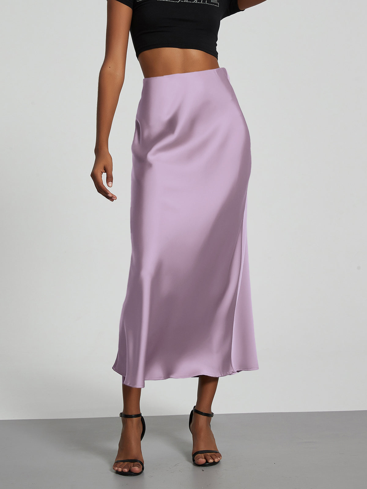 Elegant Satin Midi Skirt in Solid Colors