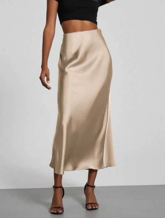 Elegant Satin Midi Skirt in Solid Colors