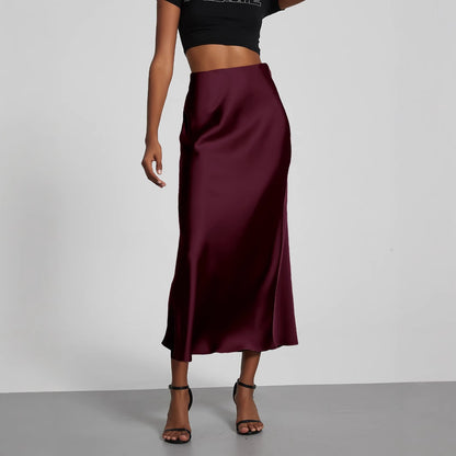 Elegant Satin Midi Skirt in Solid Colors