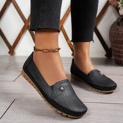 Large Size Women's Loafers in PU - Camel Color