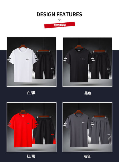 Men's Summer Fitness Sweat Suit with Quick-Drying T-Shirt and Shorts