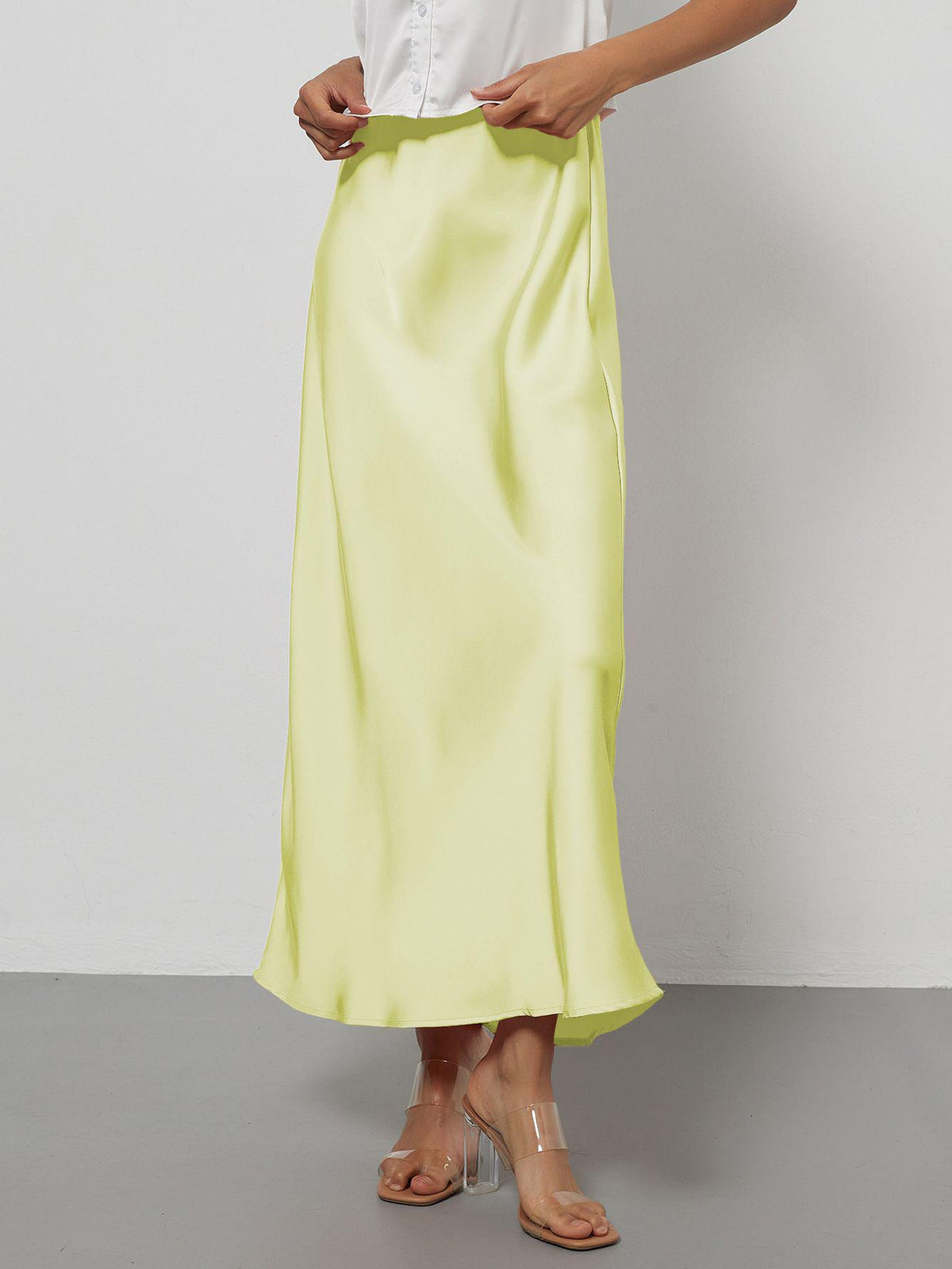 Elegant Satin Midi Skirt in Solid Colors