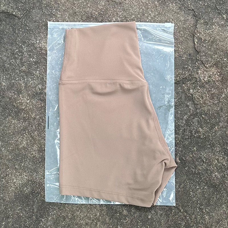 High-Waist Nylon Yoga Shorts in Peach