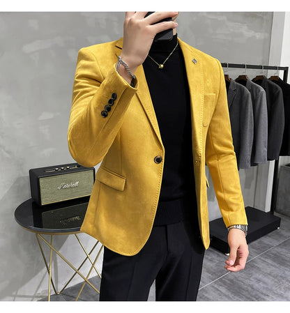 Men's Deerskin Fleece Blazer Single Button Suit Coat