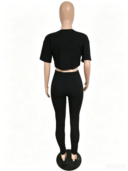 CM.YAYA Women's Hollow Out Short Sleeve Set