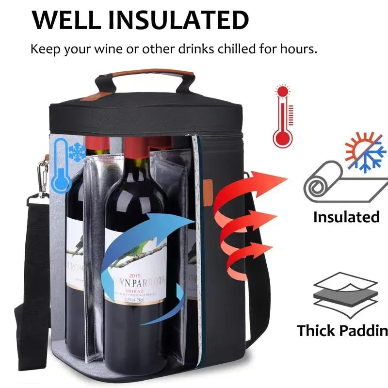 Red Wine Thermos Bag for 4 Bottles Outdoor Picnic