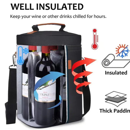 Red Wine Thermos Bag for 4 Bottles Outdoor Picnic