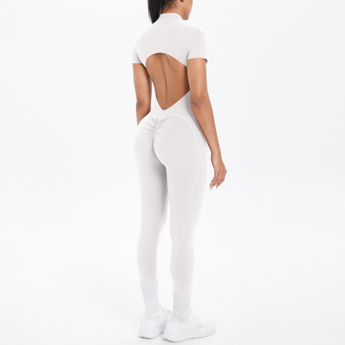 Backless Bodycon Scrunch Jumpsuit for Women Yoga Fitness