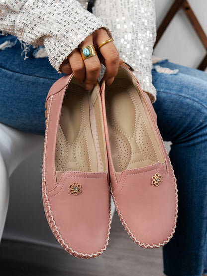 Large Size Women's Loafers in PU - Camel Color