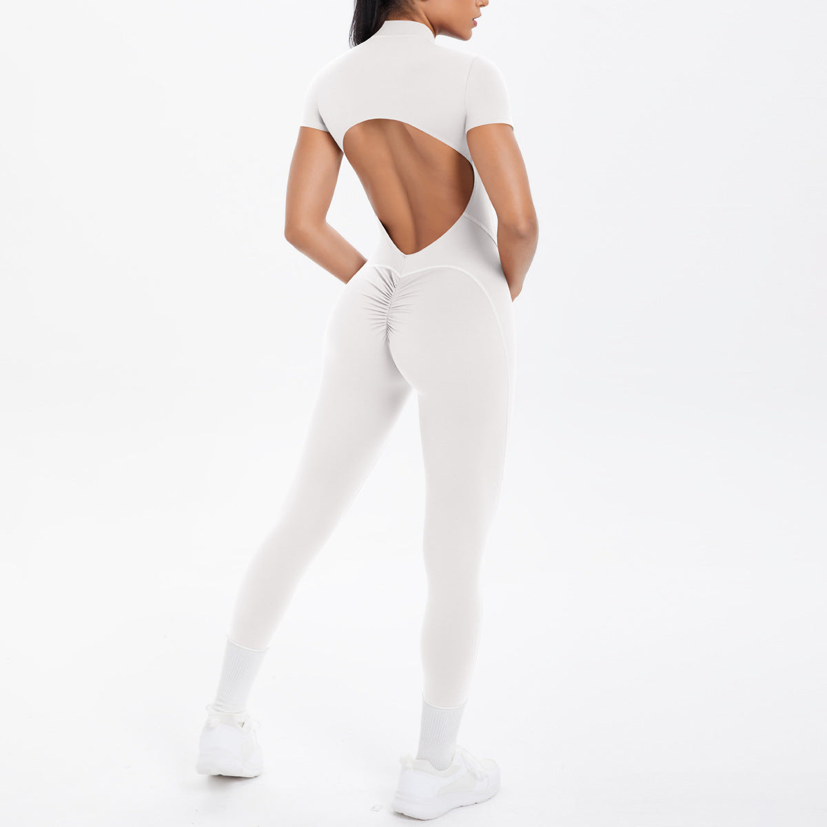 Backless Bodycon Scrunch Jumpsuit for Women Yoga Fitness
