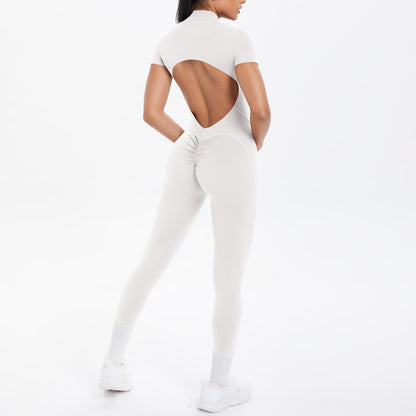 Backless Bodycon Scrunch Jumpsuit for Women Yoga Fitness