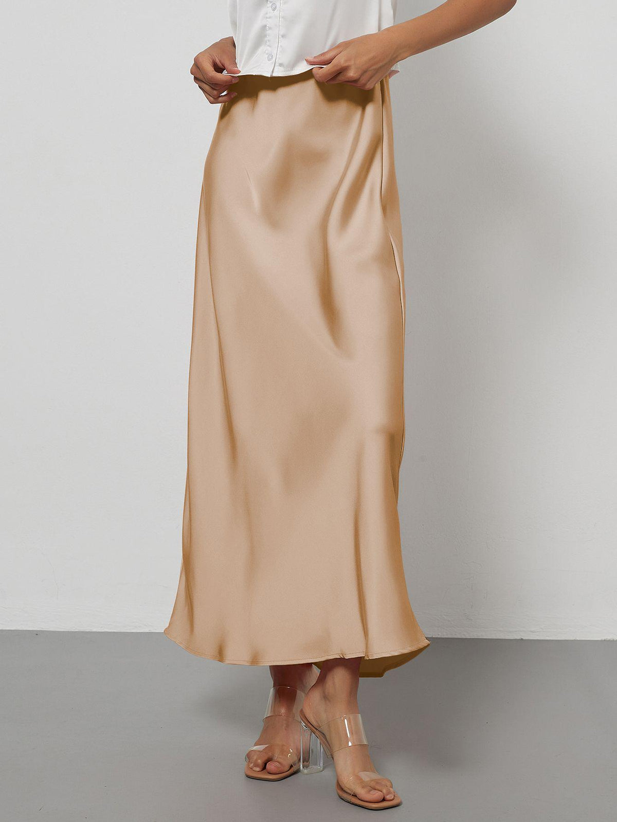 Elegant Satin Midi Skirt in Solid Colors