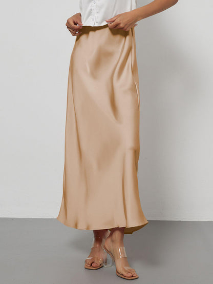 Elegant Satin Midi Skirt in Solid Colors