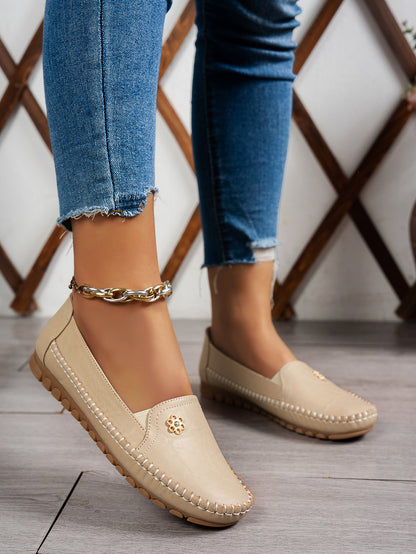 Large Size Women's Loafers in PU - Camel Color