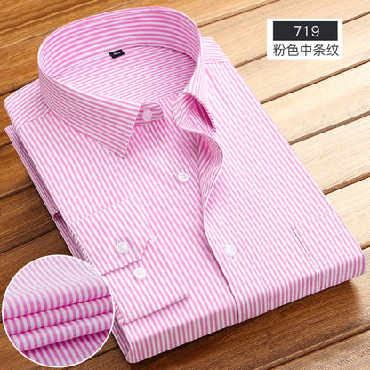 Striped Long-Sleeved Shirt for Men, Cotton Blend, Breathable