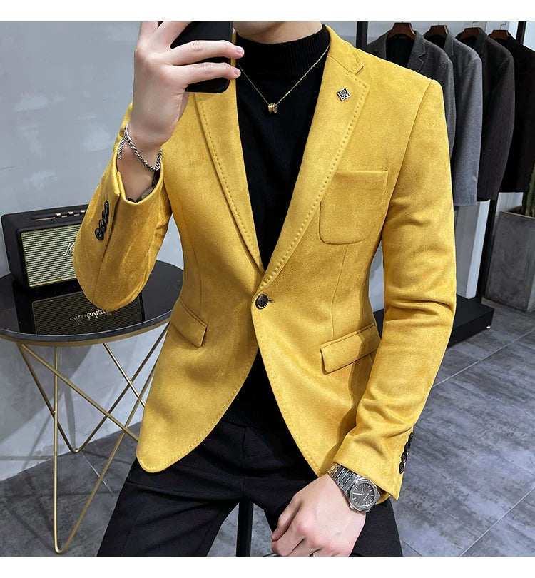 Men's Deerskin Fleece Blazer Single Button Suit Coat