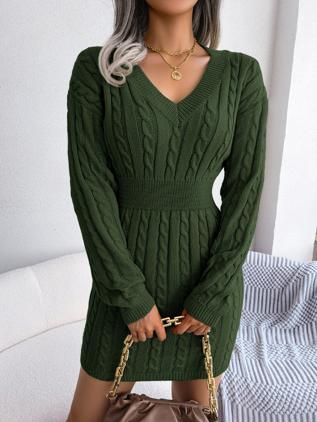 European and American Twist Waist Dress in Various Colors