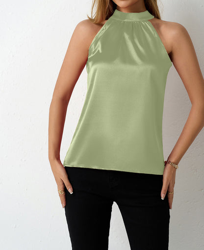 Satin Off-Shoulder Halter Top in Ginger Yellow