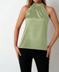 Satin Off-Shoulder Halter Top in Ginger Yellow