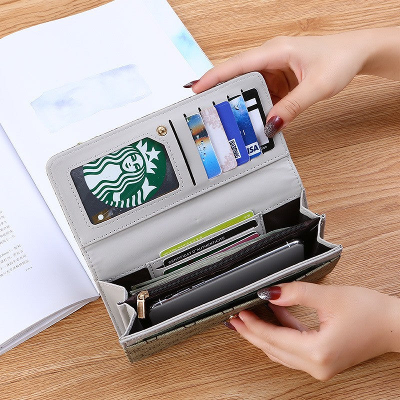 Gray PVC Long Wallet for Women Multi-Functional Card Holder