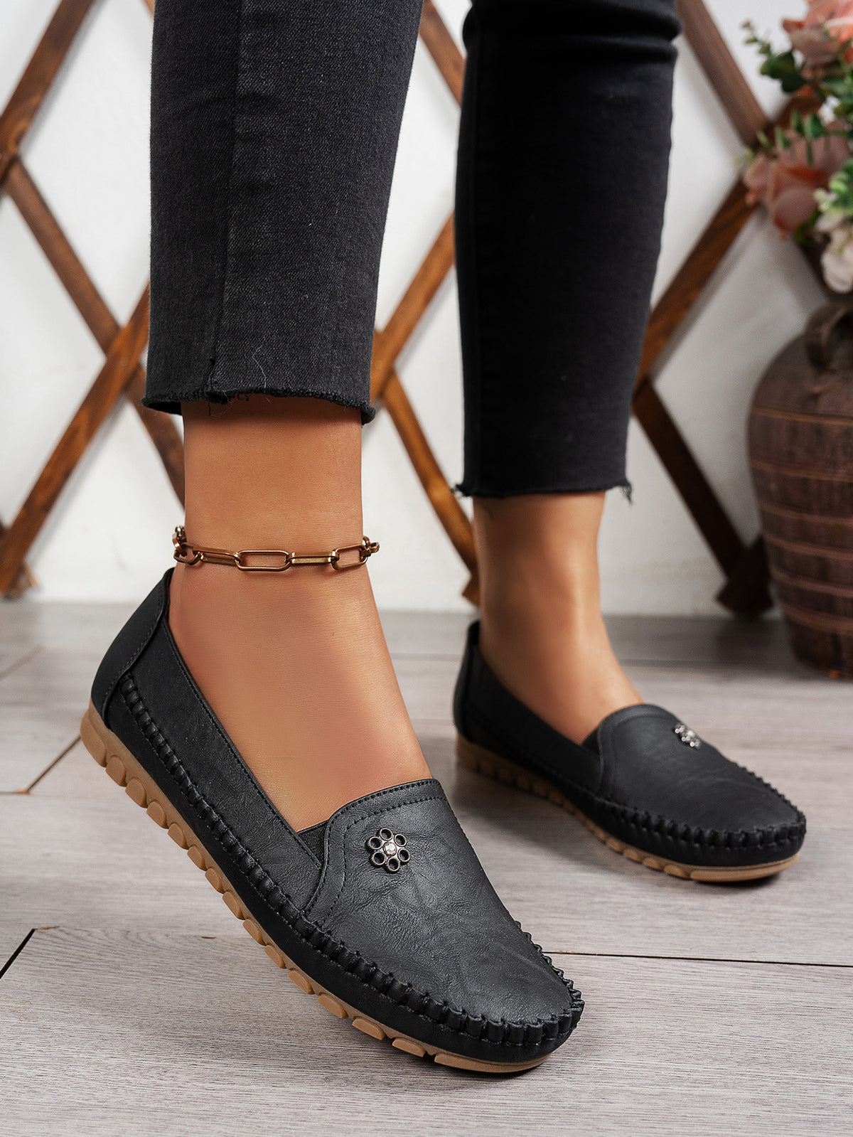 Large Size Women's Loafers in PU - Camel Color