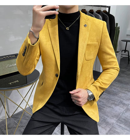 Men's Deerskin Fleece Blazer Single Button Suit Coat