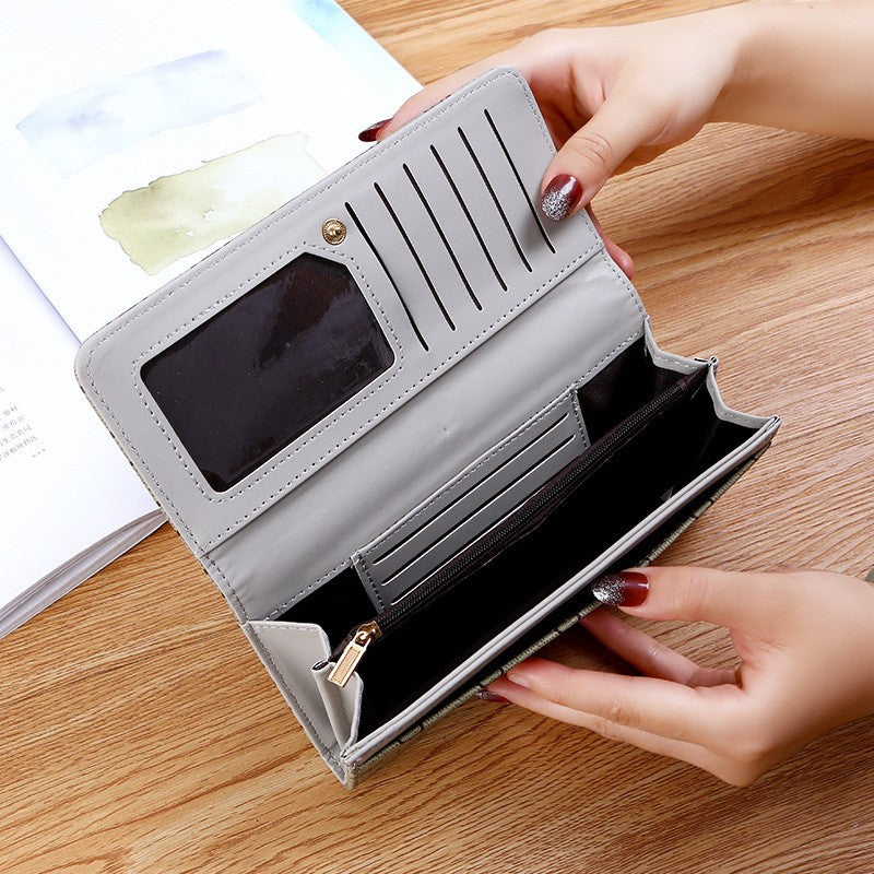 Gray PVC Long Wallet for Women Multi-Functional Card Holder