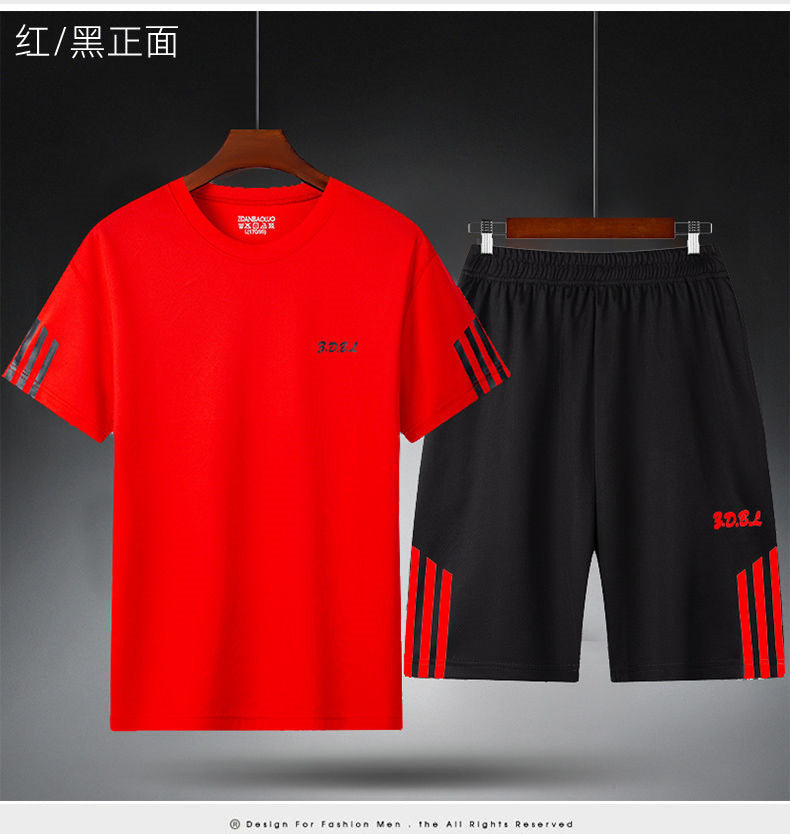 Men's Summer Fitness Sweat Suit with Quick-Drying T-Shirt and Shorts