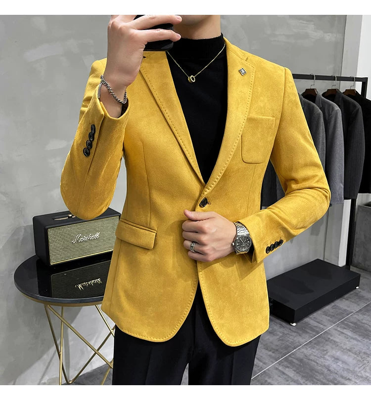 Men's Deerskin Fleece Blazer Single Button Suit Coat