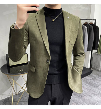 Men's Deerskin Fleece Blazer Single Button Suit Coat