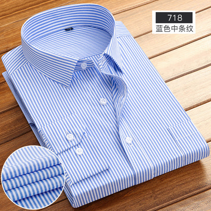 Striped Long-Sleeved Shirt for Men, Cotton Blend, Breathable