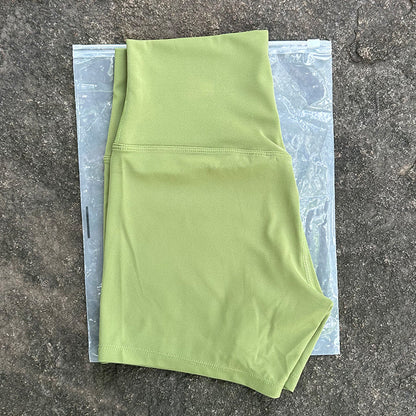 High-Waist Nylon Yoga Shorts in Peach