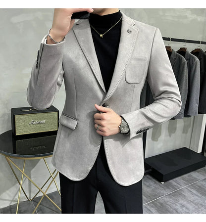 Men's Deerskin Fleece Blazer Single Button Suit Coat