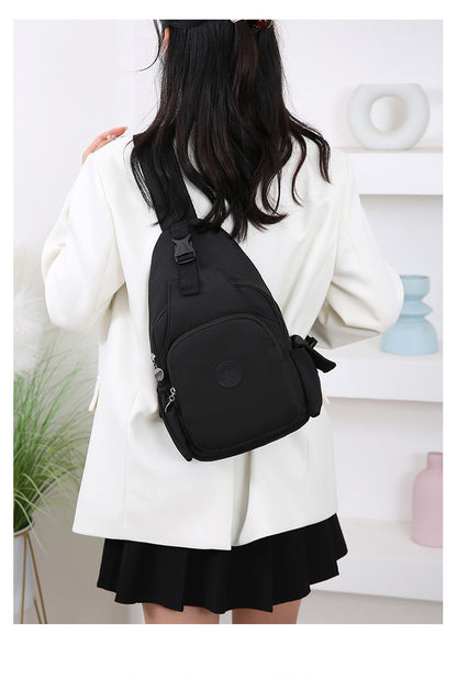 Women's Black Polyester Chest Bag with Anti-Splash Feature