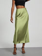 Elegant Satin Midi Skirt in Solid Colors