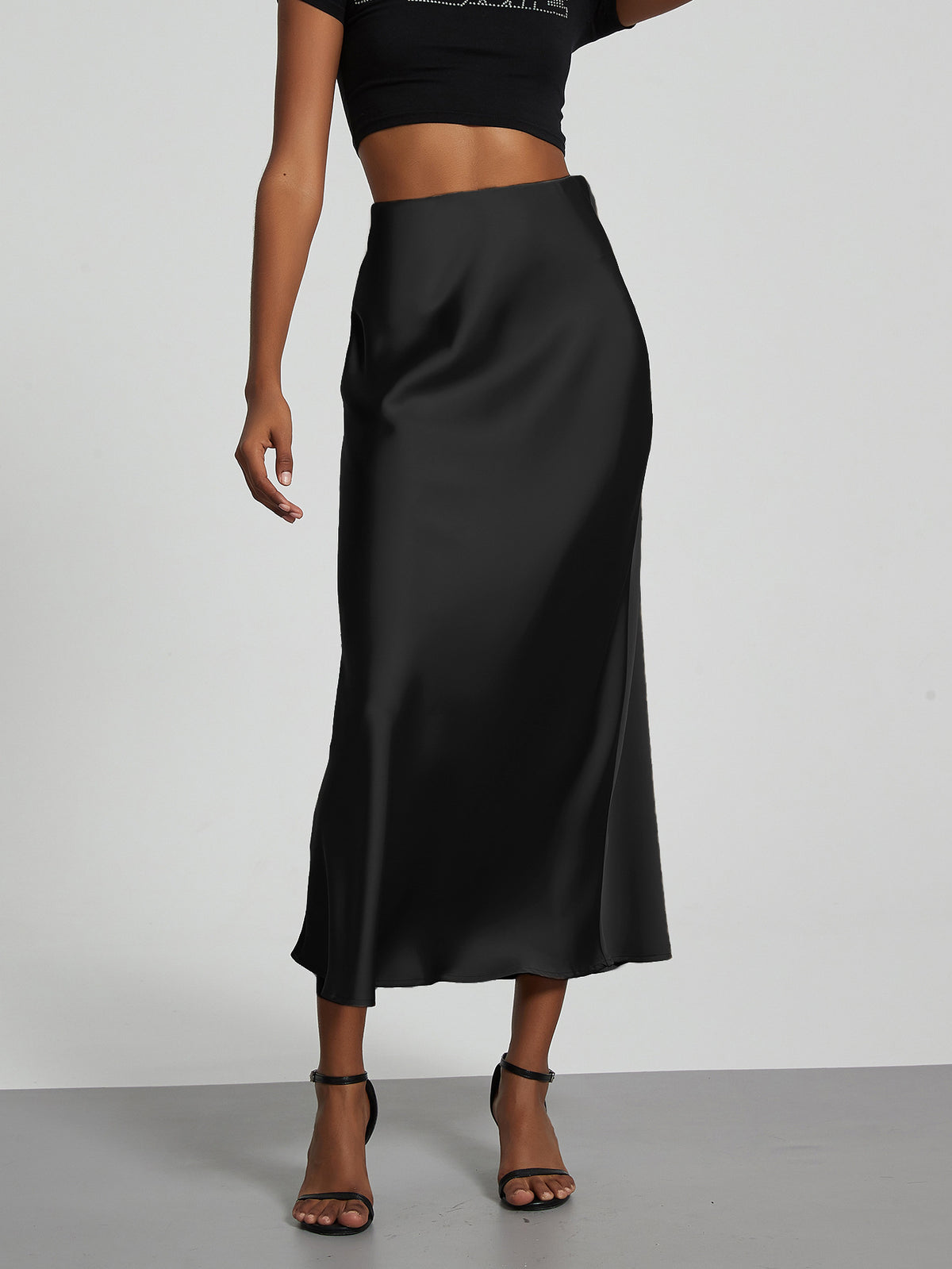 Elegant Satin Midi Skirt in Solid Colors