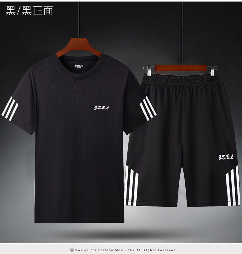 Men's Summer Fitness Sweat Suit with Quick-Drying T-Shirt and Shorts