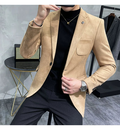 Men's Deerskin Fleece Blazer Single Button Suit Coat