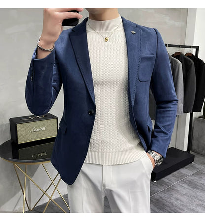 Men's Deerskin Fleece Blazer Single Button Suit Coat